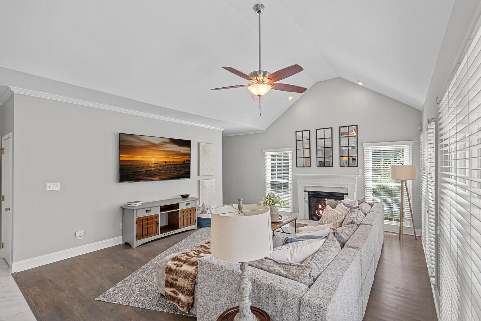 Updated Huntersville NC living room perfect for entertaining near Birkdale Village and Lake Norman.